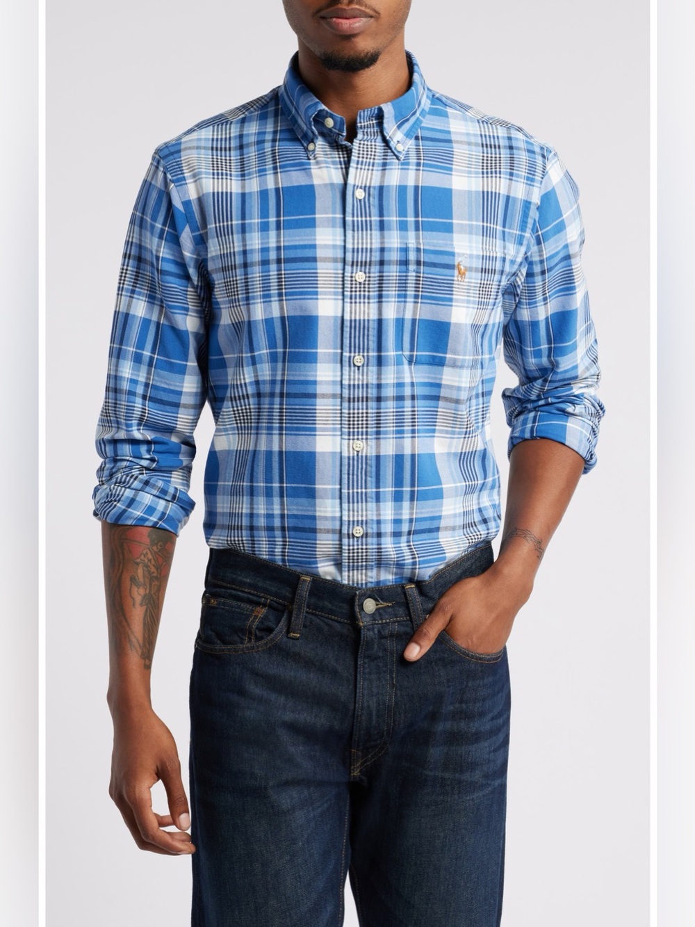 Polo Ralph Lauren Blue Plaid Oxford Button-Down Men’s Shirt Size Medium Classic